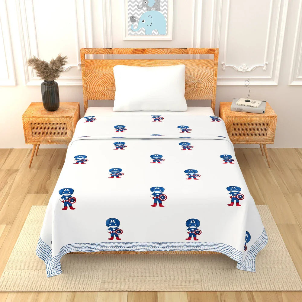 Captain America Printed Kids Cotton Dohar - Single Bed Size (40x60 Inches)